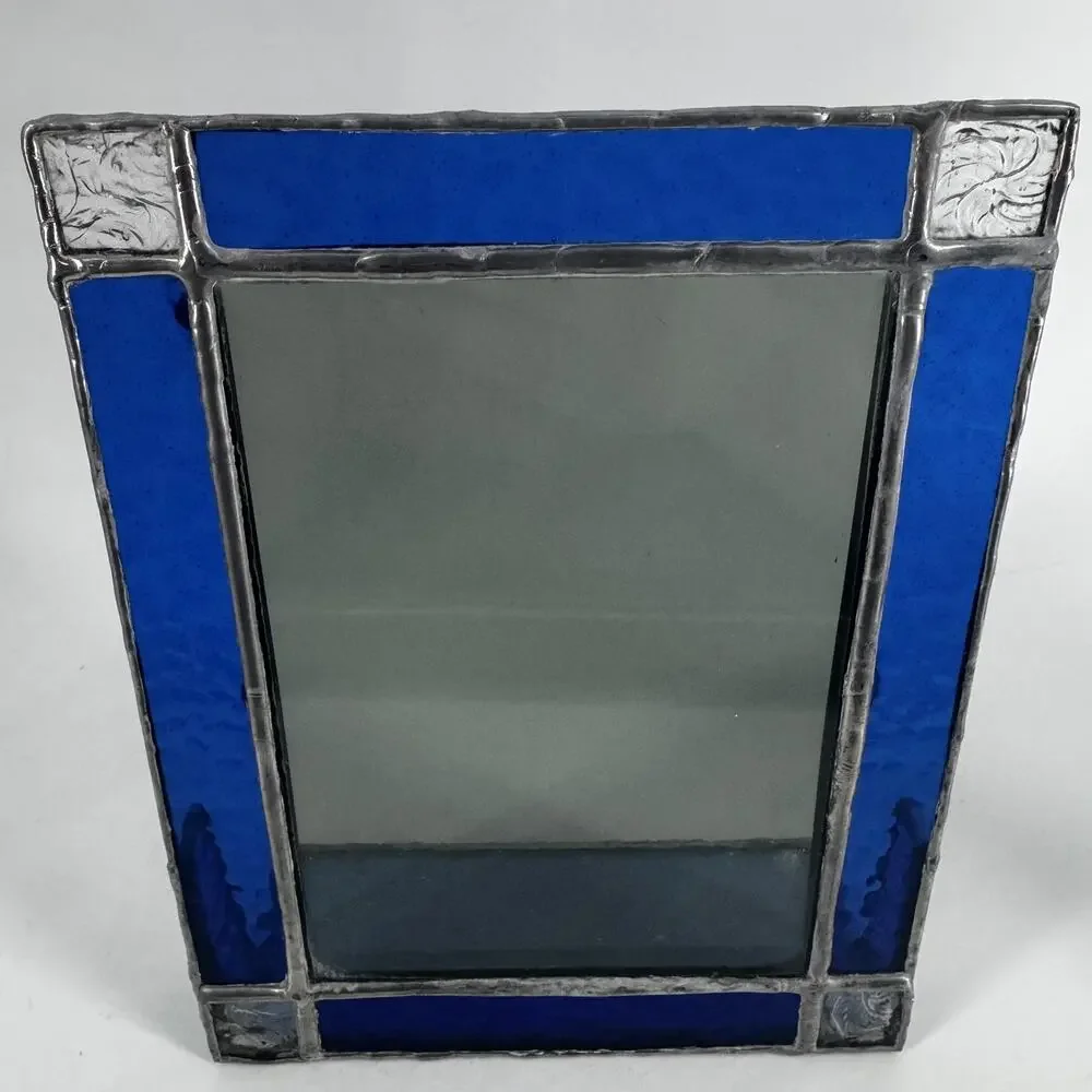 Set Of 2 Blue Stained Glass Geometric Picture 4x6 Frames